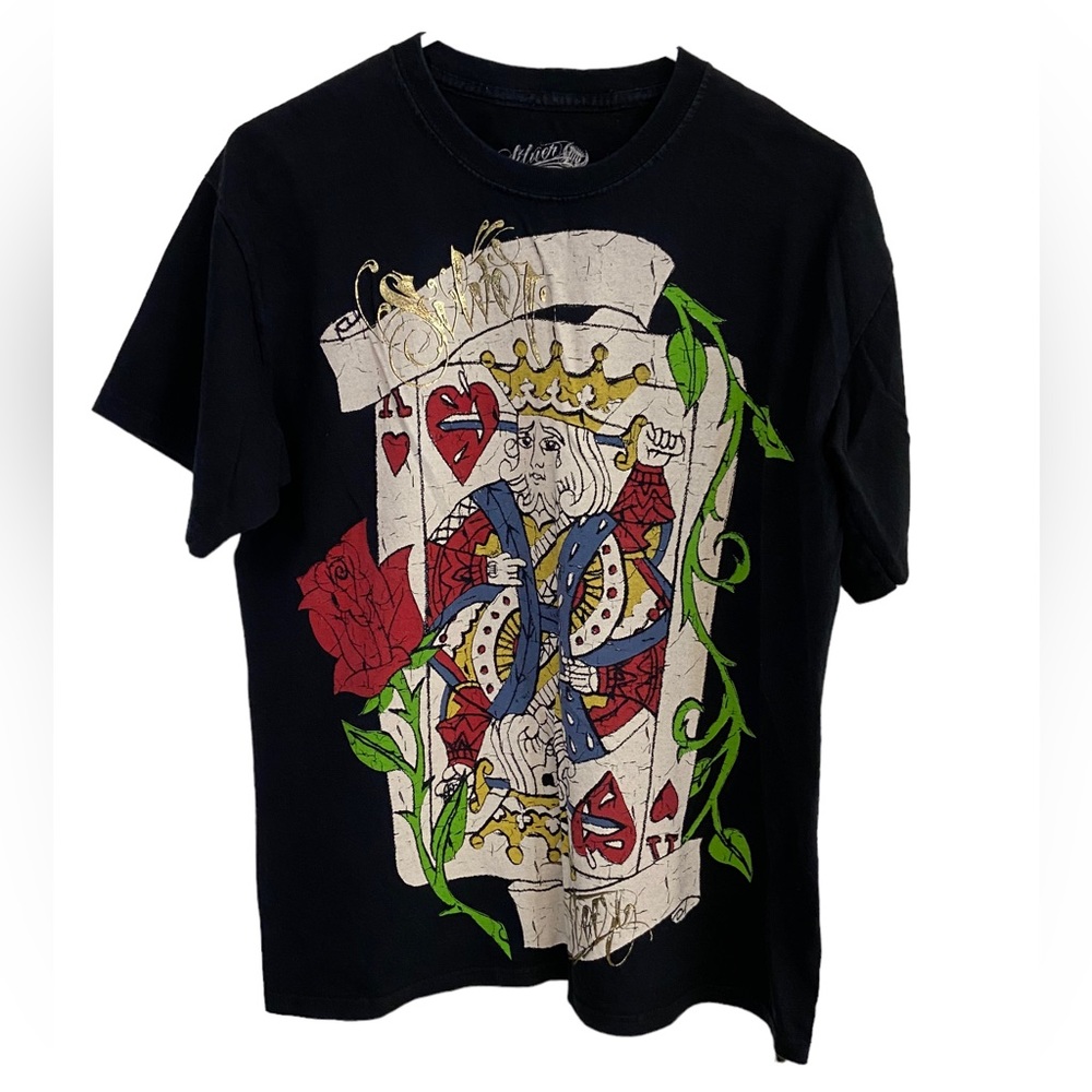 Retro SILVER STAR Skate Rock Poker King of Hearts Graphic Men’s M T-Shirt